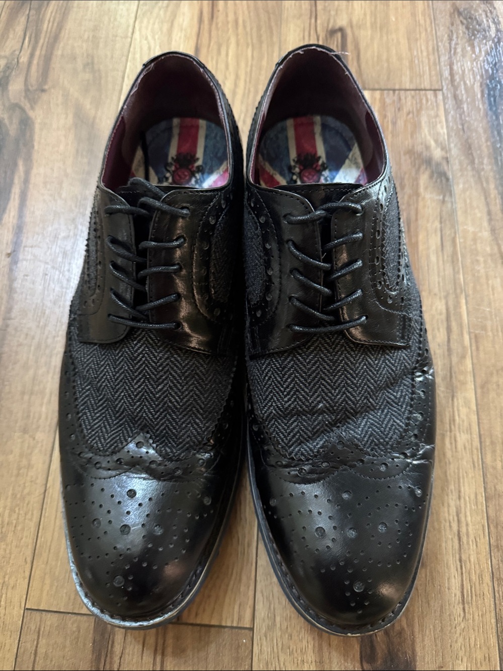 English Loundry Men's Black Mixed-Texture Wingtip Dress Shoes